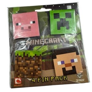 Minecraft Mojang Jinx Novelty Pin 4 Pack Steve Pig Creeper Kids Collector Set